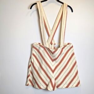 Urban Outfitters Ivory Red Chevron Striped Suspender Shorts Size Large